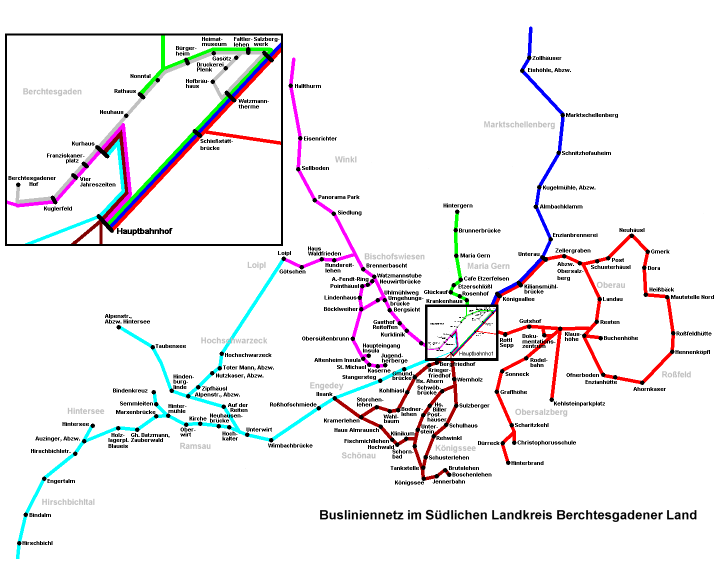 Busliniennetz Berchtesgadener Tal, Stand Sommer 2001